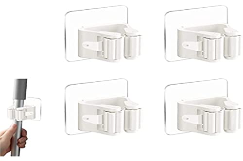 “N/A' 4 Pièces Porte-Balai Mural Auto-adhésif Porte Vadrouille Accroche Balai Mural sans Perçage Pince à Balai Supports de Balai de Vadrouille Blanche Accroche Balai pour Porte Salle de Bain TBJ01