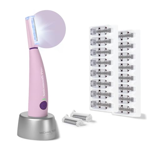 Michael Todd Beauty Sonicsmooth Pro+ Dermaplane Razor for Women Face + Eyebrow Trimmer Dermaplaning System w/LED Light P - Detailed View