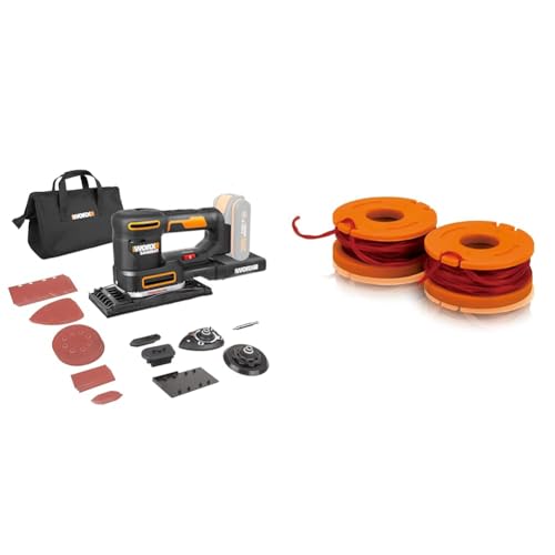 WORX - Ponceuse Multi Sans Fil - WX820.9-20V - 4000-10000/min (Livrée Sans Batterie Ni Chargeur & Lot de 2 Bobines de Fil - Coupe de 3m - Compatible avec les Débroussailleuses