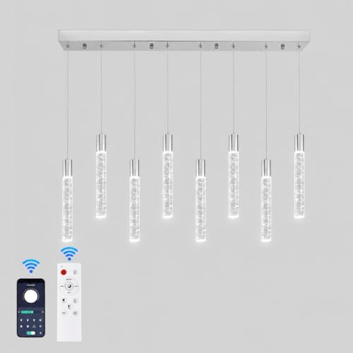 Image of 8 Light Pendant Lights Kitchen Island,Modern Chrome Crystal Pendants