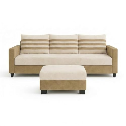Image of Cavina 4 Seater L Shape Sofa Set with Movable Ottoman | Flexible Left or Right Layout | Luxury Velvet Suede Fabric | Modern Living Room Sofa | Cream-Beige