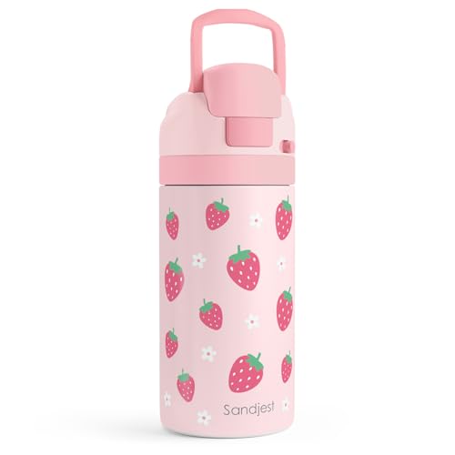Image of Strawberry Kids Insulated Stainless Steel Water Bottle 16 Oz, Travel Tumbler for School, Sports for Girls, Birthday, Back To School