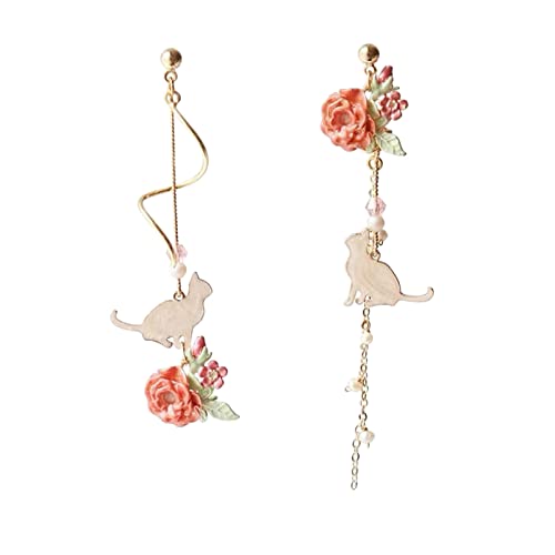 Pendientes geométricos de plata gato y pendientes colgantes gota de gato pendientes asimétricos para mujer pendientes de calavera negro, talla única, Metal, Sin piedra preciosa