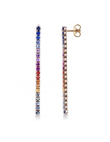 Orecchini tennis in oro rosa 18k con zaffiri multicolor, cm 5,5.