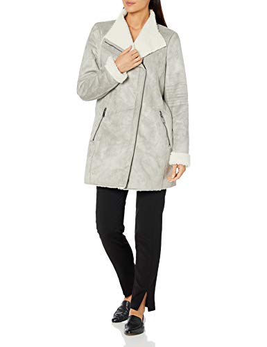 Calvin Klein Womens aysemetrical Zip Faux Shearling Coat, LSV, M