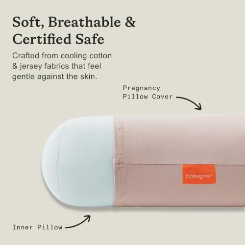 Image of bbhugme Pregnancy Pillow Cover, Dusty Pink - Replacement Cover for bbhugme Maternity Pillow - Soft, Breathable, Cooling Cotton Jersey Fabric - Machine Washable
