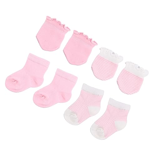 VICASKY 4 Pairs Socks and Mittens Cotton Ankle Sock Gloves for Comfort Non Binding Fit Newborns
