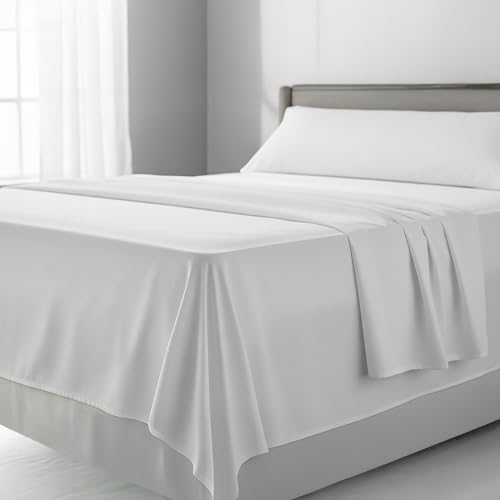 FUSIONHOME Juego de Sabanas 90x190/200 Blanco - Sabanas Cama 90 - Ropa de Cama Completa 3 Piezas, 1 Sábana Bajera Ajustable, 1 Encimera y Funda Almohada - Microfibra Tacto Extrasuave