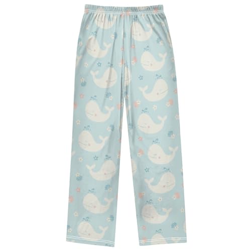 Boy's Pj Pants Whale Seashells Flowers Light Blue Lounge Bottoms Elastic Waist Kids Joggers with Pockets Size 6-14 7