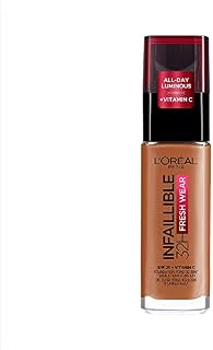 L'Oréal Paris Liquid Foundation, Full Coverage, Lasting Wear, With Vitamin C and SPF 25, Infallible 32H Fresh Wear, 355 Sienna