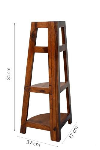 Image of Shyam Art & CRAFTSolid Sheesham Wood Corner Bookshelf | Wooden Ladder Style Corner Shelf for Living Room Office | Decorative Book Cabinet Storage Rack for Home Decor | Bookcase Stand (3-Tier)