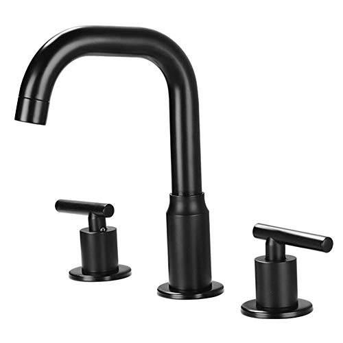 Grifos para lavabo de baño, grifos giratorios de latón negro con 3 orificios, grifos giratorios de doble manija para lavabo de baño Learned extensively