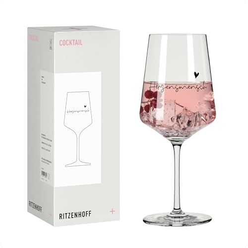 RITZENHOFF 8171024 Cocktailglas 500 ml, Serie Sprüche – liebevoll gestaltet mit Schriftzug „Herzensmensch“ – Made in Germany