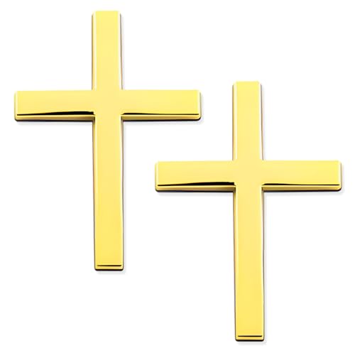 Image of 2PCS Metal Christian Cross Emblem Stickers, 2.5x1.8in 3D Jesus Christ Auto Emblem Badge Decal, Self-Adhesive Styling Cross Decal Decoration for Trunk Tailgate Side Fender (Golden)