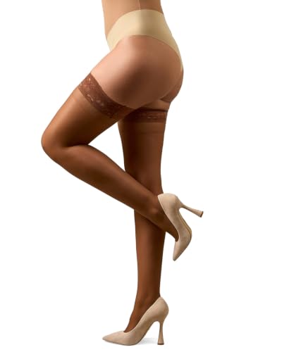 Image of MeMoi Women's Crystal Sheer Lace Top Thigh High Stockings