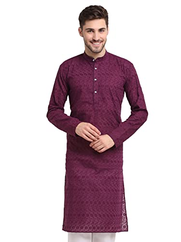 Image of Jompers Men Green Ethnic Embroidered Pure Cotton Kurtas.