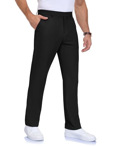 Zoofly Mens Dress Pants Golf Stretch Quick Dry Lightweight Office Casual Pants Black 38W/30L