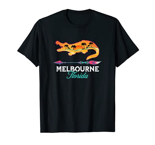 Melbourne Florida USA Alligator Retro Sun Palm Tree Souvenir Camiseta