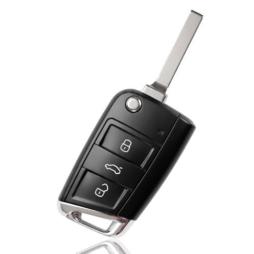 Boîtier de clé pliante 3 boutons de rechange compatible avec VW Golf 7 GTI MK7 Passat Jetta Tiguan T-ROC Skoda Octavia Seat Leon Ibiza, sans électronique,...