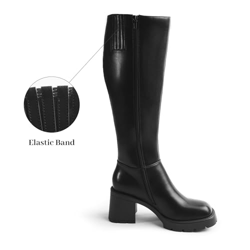 Women Platform Knee High Boots with Chunky Heel, Square Toe Fashion Tall Boots with Lug Sole and Side Zipper2