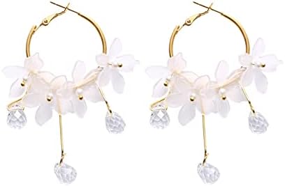 TAUFE Tassel Earrings Trendy Acrylic Water Drop Women Dangle Earrings Crystal Flower Long Pendant Earrings for Women Jewelry Pearl Hoop Earrings