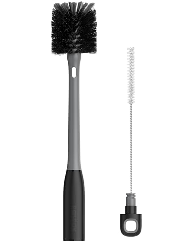 Image of ROSEOK 2 in 1 Bottle Brush with Straw Cleaner Brush, Water Bottle Brush | For Cleaning Glass, Sports Bottle, Coffee Mug, Cup Cleaner, Black, 1 Pack