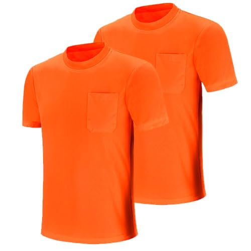 AK A-KSAFETY Hi Vis Shirt Shirts for Men -Neon Work Shirts! High Visibility T-Shirt with Pocket for Work