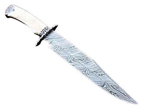 RG-12 Handmade Damascus Steel 15 Inches Bowie Knife - White Bone Handle with Damascus Steel gaurd/Pommel