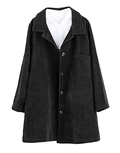 Minibee Women's Corduroy Shacket Jacket Button Down Shirts Fall Long Sleeve Coat with Pockets