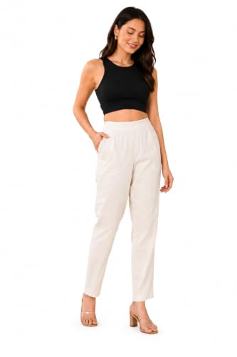 Image of DIGITAL SHOPEE Women Regular Fit Elastic Waist Full Length Cotton Formal Trouser for Casual Wear, Office Wear