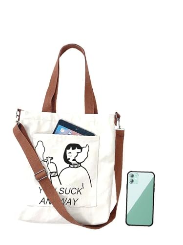 Image of Cotton Tote Bags for Women, College Bag for girls With Inner & Outer Pockets, Utility Tote bags for Shopping, Travel & Daily use