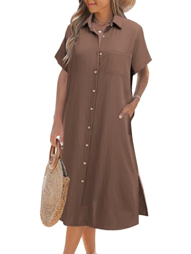 Image of Zeagoo Women Dresses Summer Casual Short Sleeve Button Down Shirt Dresses 2026 Beach Cover Up with Pockets