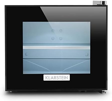 KLARSTEIN Frosty Compact Line - Frigo Compatto, Mini Frigo, Ultracompatto, 65 Watt, Porta in Doppio Vetro Isolato, 10 Litri, Classe A, Temperatura tra 12° e i 18° C, Illuminazione LED, Nero