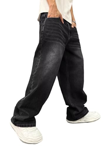 Image of ALLABREVE Men's Baggy Hip Hop Jeans Y2k Wide Leg Denim Pants Relaxed Fit Skater Trousers Streetwear