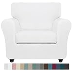 ZNSAYOTX Luxury Velvet Chair Slipcovers with Arms 2 Piece Stretch Chair Covers for Living Room Thick Soft Armchair Slipcover Anti Slip Dog Pet Friendly Furniture Protector (White),30"-47"(1 Cushion)