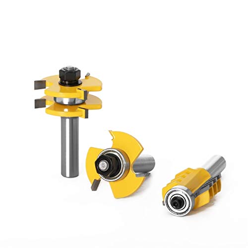 3pcs 12mm 1/2 pulgadas caña conjunta Ensamble Router Bits de lengüeta y ranura T-Slot fresa de madera for trabajar la madera herramientas de corte (Size : 12mm shank)