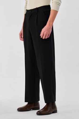 Image of SNITCH Men Trousers Formal Wear | Relaxed Fit Pleated Front Straight Leg Plain Design | Durable Polyester Blend for Office & Business Meetings