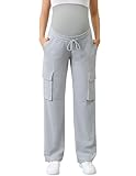 FABRACK Women's Maternity Cargo Pants Sweatpants Over The Belly Casual Comfy Drawstring Pregnancy Pants with 4 Pockets(Heather Grey, Medium)