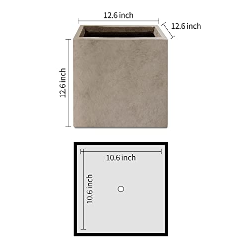 Kante Lightweight Modern Square Planter, Elegant Handmade Garden Planter Pot For Indoor Outdoor Use, 12 Inch Tall, Weathered Concrete #TOP1