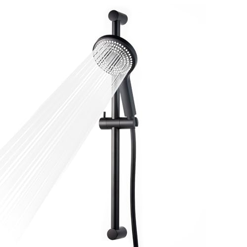 OFFO Barre de Douche 60 cm, Colonne de Douche avec Pommeau de Douche, Kit Douche avec Douchette à Main avec 6 Types de Jets et Flexible de 1.6 m,Noir