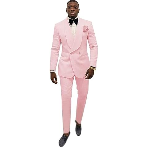 Zeattall Mens Suit Jacquard Groom Tuxedos Shawl Lapel Suits Slim Fit 2 Pieces Two Buttons Jacket Pink Cover