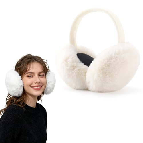 SEDEX Orejeras Térmicas para Mujer Esponjosas Felpa Cálida Plegables Adultos Protección Contra El Viento Invierno Accesorio de Esquí Moda Regalo de San Valentín para Damas Niñas, Blanco