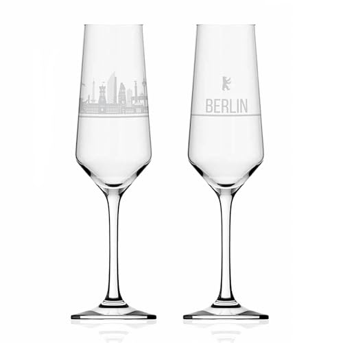 3forCologne Set di 2 bicchieri da spumante con skyline – L'esclusivo bicchiere da spumante con le principali attrazioni turistiche. (cristallo – Made in Germany), dimensioni: Berlino
