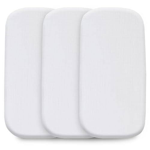 Image of Muslin Bassinet Sheets, 3-Pack 100% Cotton Fitted Bassinet Mattress Sheets, White, Universal Fit 33x17x4
