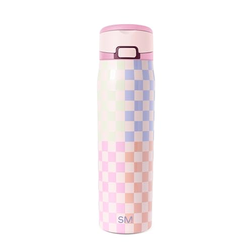 Image of Simple Modern Water Bottle with Straw & Handle | 24oz | Checkered | Mesa Loop Insulated Water Bottle for School, Sports, Travel | Leak Proof, Stainless Steel | Hopscotch Checkmate