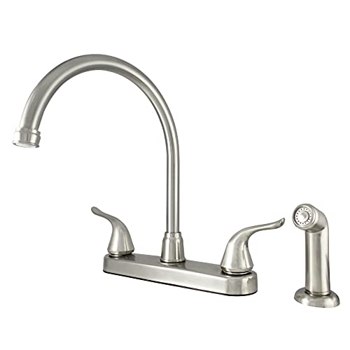 Wmf-8236Gnlp-Cp - Rv Kitchen Sink Faucet 360 Degree Swivel High Spout Double Handle Washerless Cartridge With Side Spray (Chrome Plating Over Abs Plastic) (Brushed Nickel) #TOP9