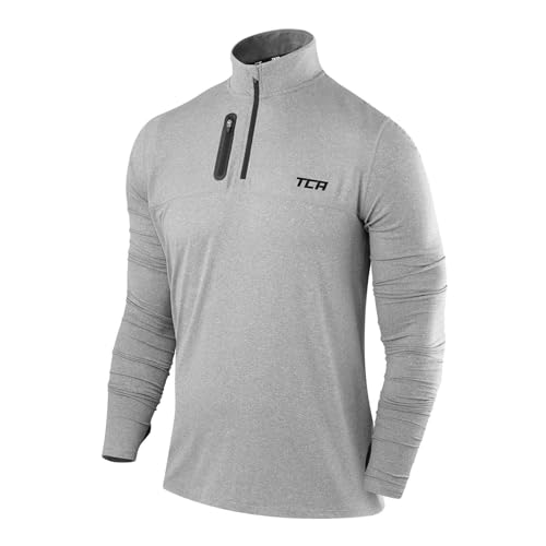 TCA Men's Fusion Pro Quickdry Long Sleeve Half-Zip Running Top - Castlerock Grey, M