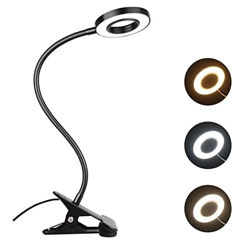 Clip On Reading Light for Bed, 3 Colors & 10 Dimmable Brightness, 48 LED Tattoo Lamp, Flexible USB Clamp Bedside Lamp, Eye Care Clip LED Desk Lamp for Studying/Working/Gaming (Black) Cover