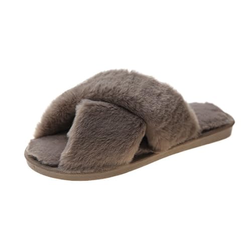 Women's Open Toe Fuzzy Memory Foam Slippers Cross Band Cozy Plush Home Slippers Fluffy Furry House Shoes Indoor Outdoor Slide