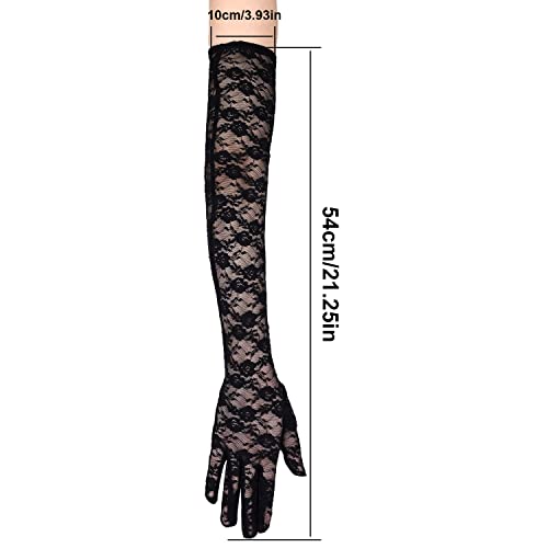 Kinbom Long Lace Gloves, Bridal Gloves For Wedding Small Flower Pattern Floral Lace Gloves For Women Tea Party 1920S Costumes Prom Masquerade, One Pair, Length 21.3Inch (Black) #TOP1